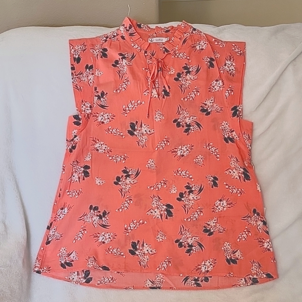 Carve Designs Coral Floral Tie-Neck Tank Top